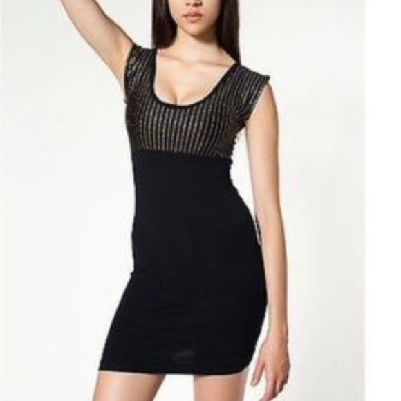 American Apparel Gold/Black Glitter Body Con Dress - Picture 1 of 4
